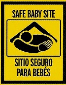 Safe Baby Site sign with drawing of arm around baby